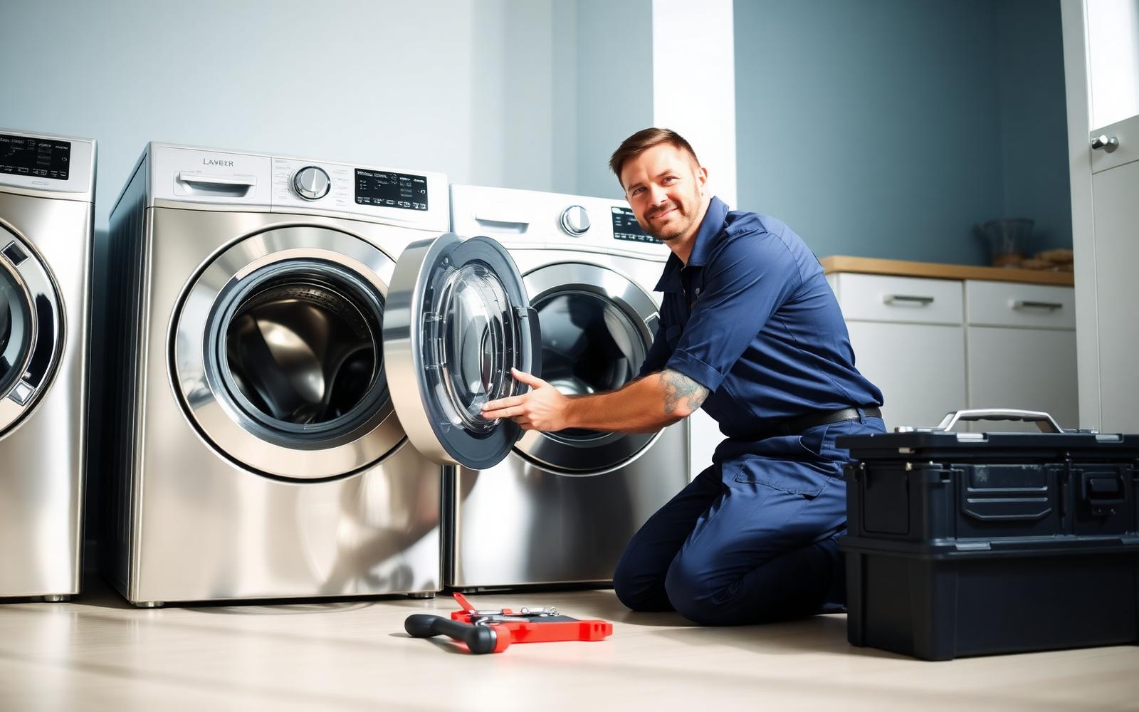 Appliance repair technician servicing a washing machine