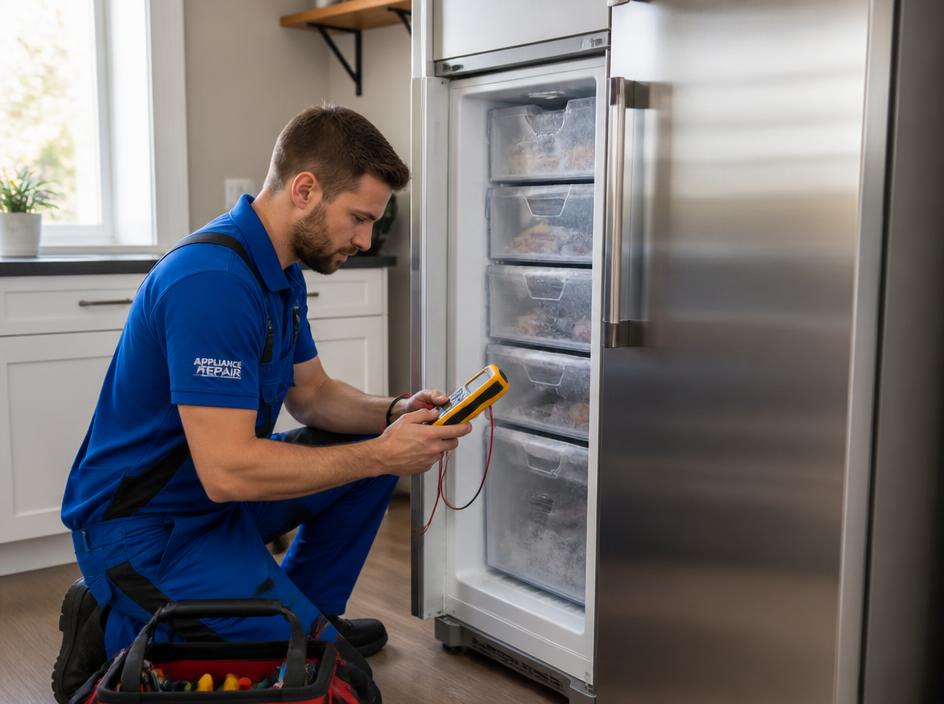 Technician repairing a freezer