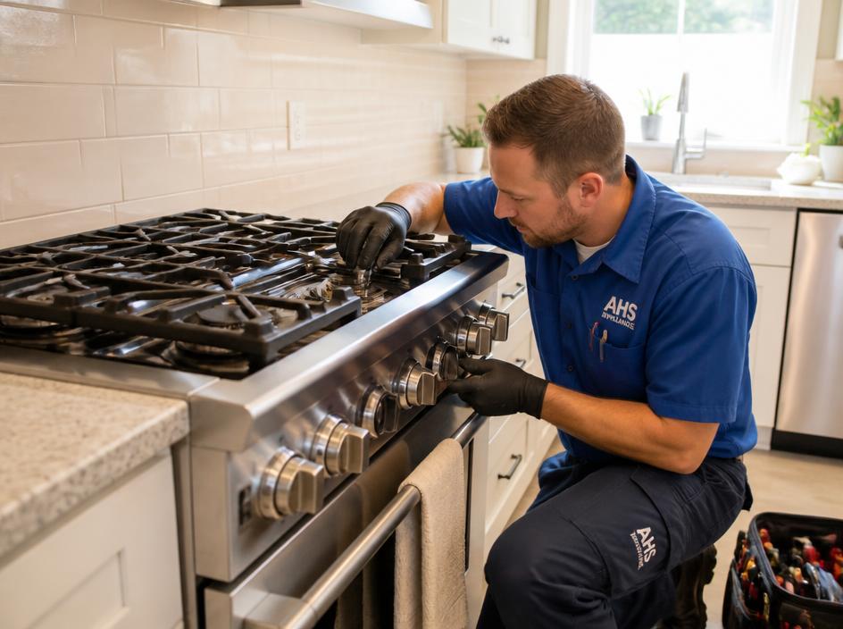 Technician repairing a gas stove