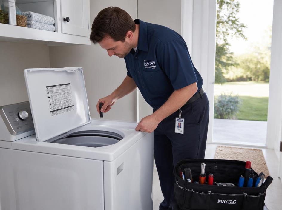 Technician repairing a washing machine